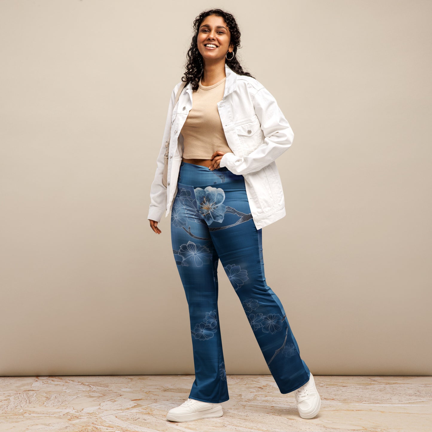 Sashiko White Lotus - Flare leggings