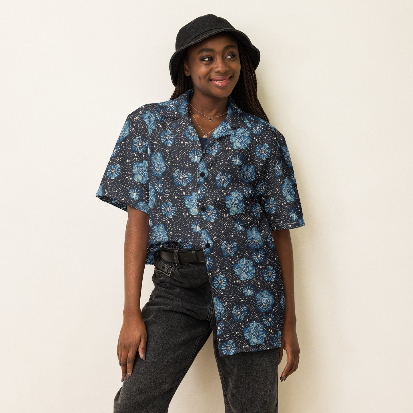Aqua Florettes on Navy - Unisex Button Shirt