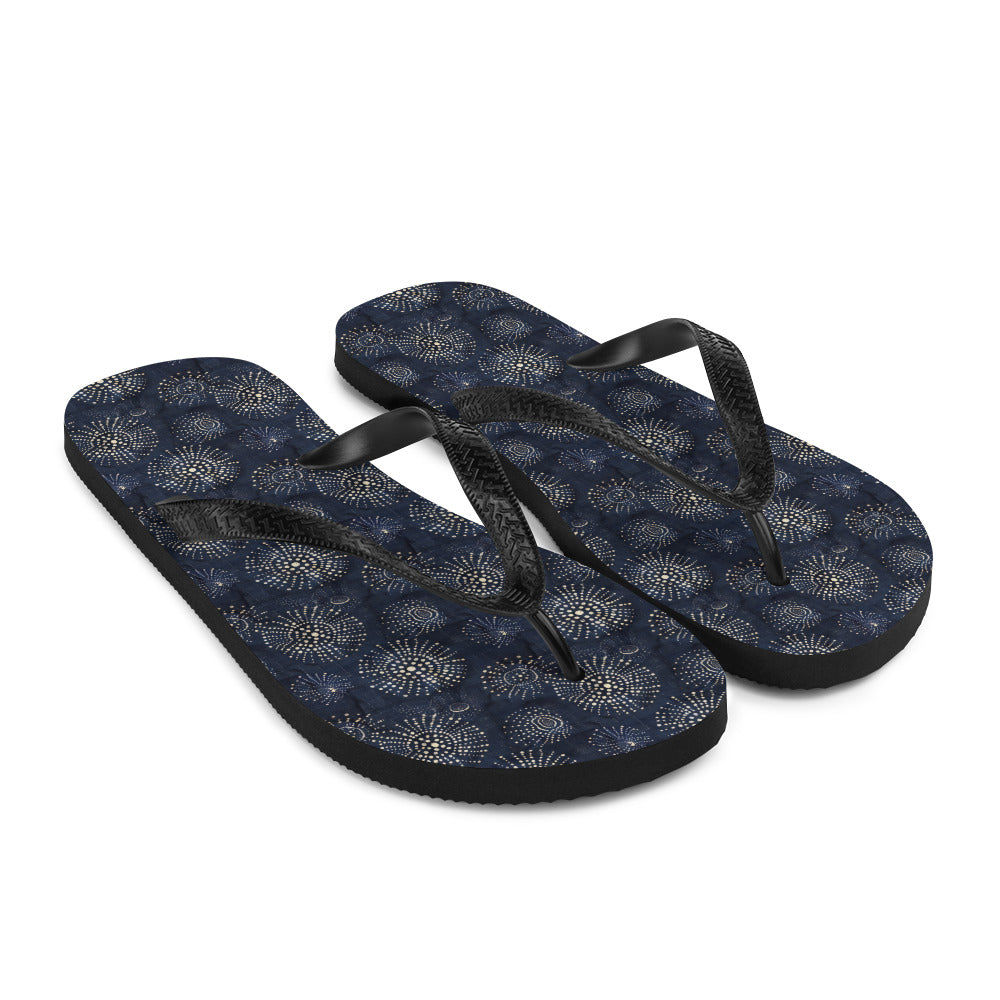 White Florettes on Navy - Flip-Flops