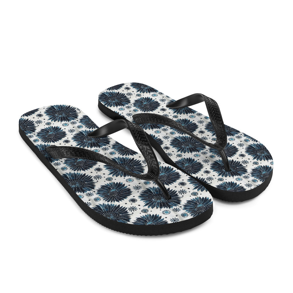 Aqua Florettes on White - Flip-Flops