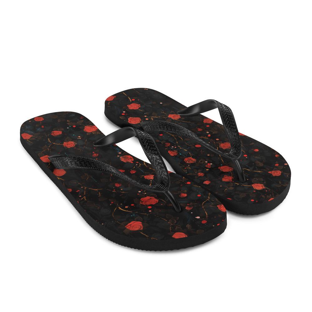 Red Roses on Black - Flip-Flops