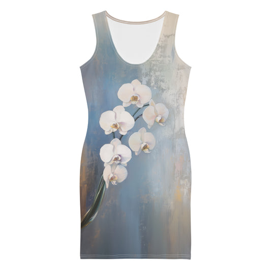 Bodycon dress - Impressionist White Orchids