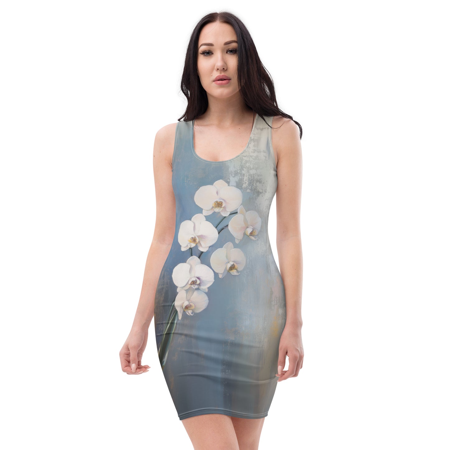 Bodycon dress - Impressionist White Orchids