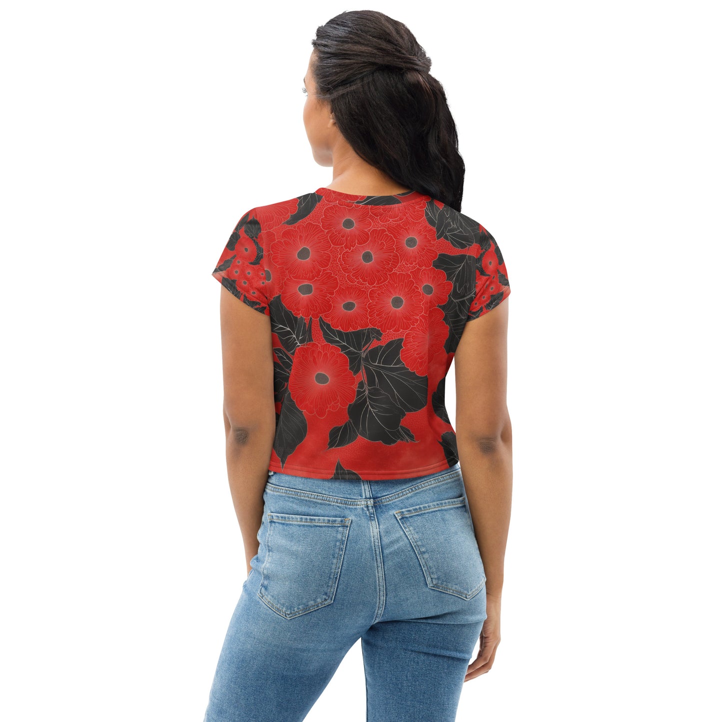 Sashiko Red Floral - Crop Tee