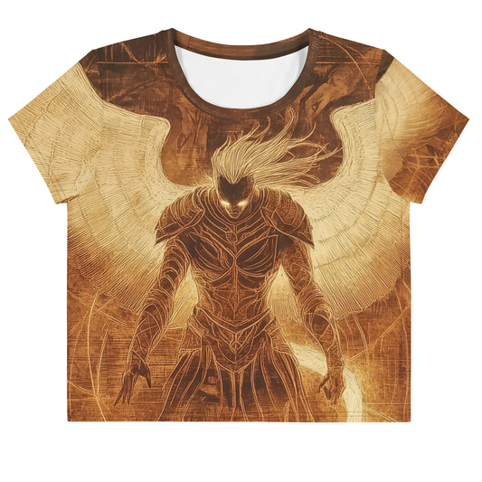 Angel Engraved on Wood - All-Over Print Crop Tee