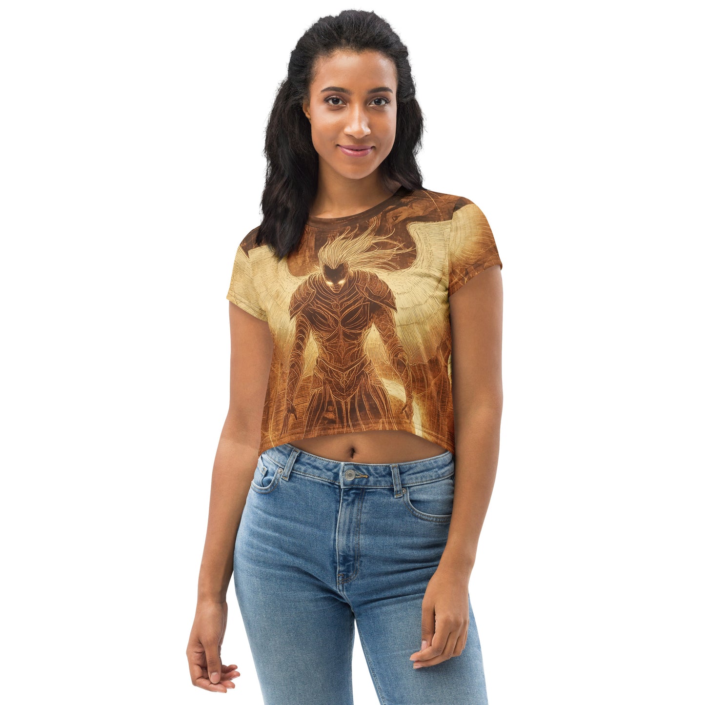 Angel Engraved on Wood - All-Over Print Crop Tee