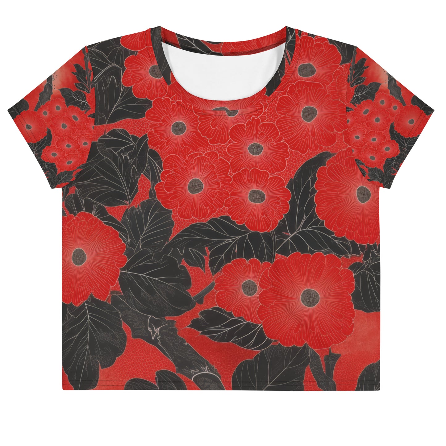 Sashiko Red Floral - Crop Tee