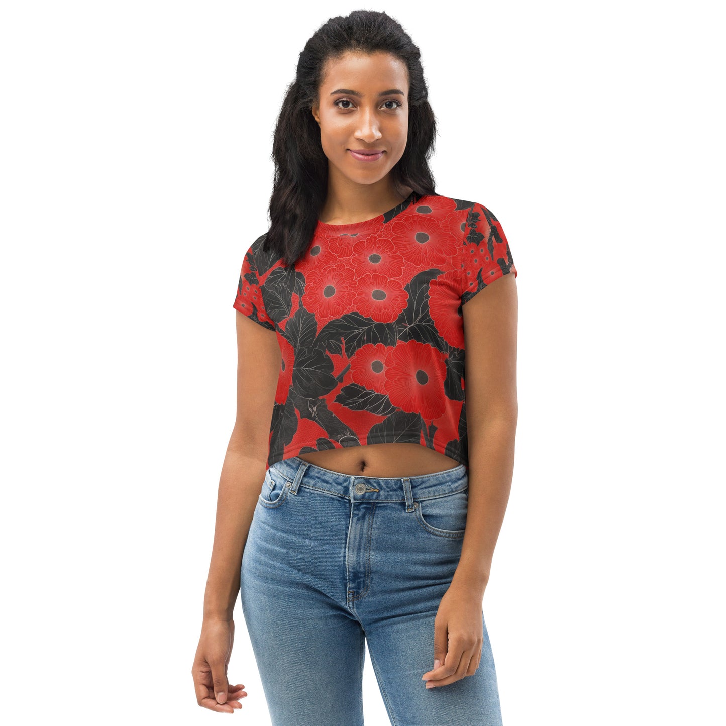 Sashiko Red Floral - Crop Tee