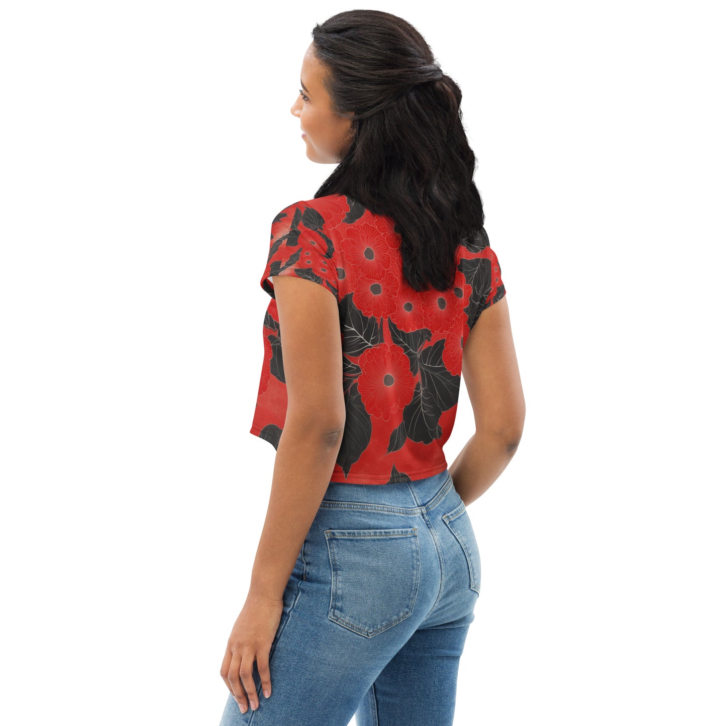 Sashiko Red Floral - Crop Tee