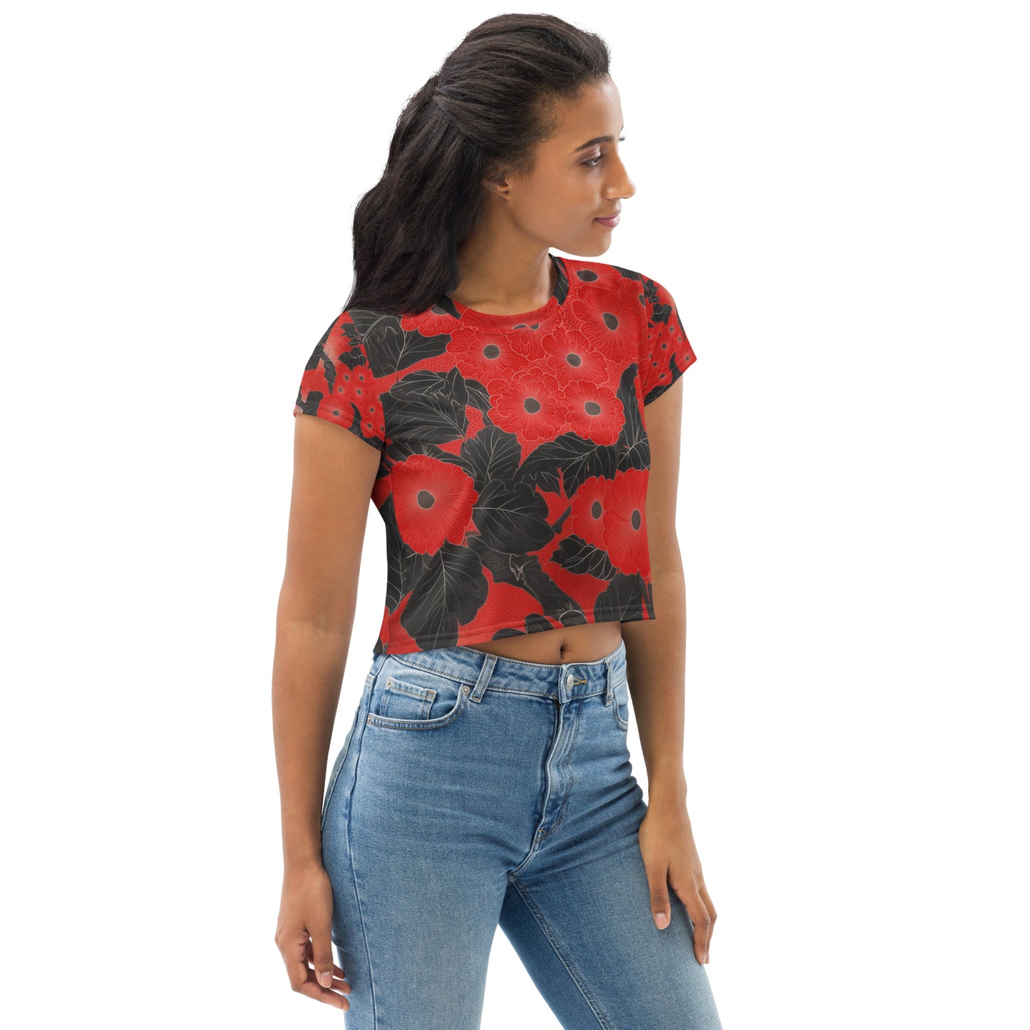 Sashiko Red Floral - Crop Tee