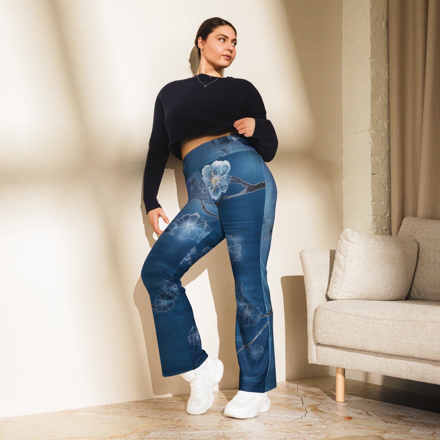 Sashiko White Lotus - Flare leggings