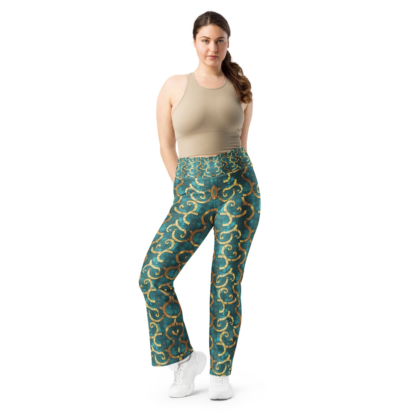 Grecian Turquoise and Gold - Flare leggings