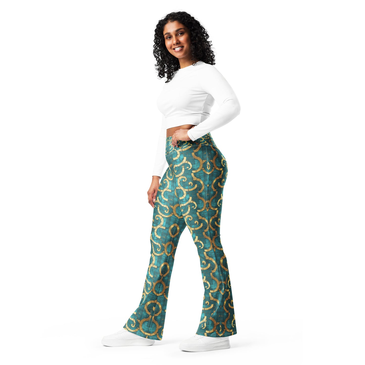 Grecian Turquoise and Gold - Flare leggings