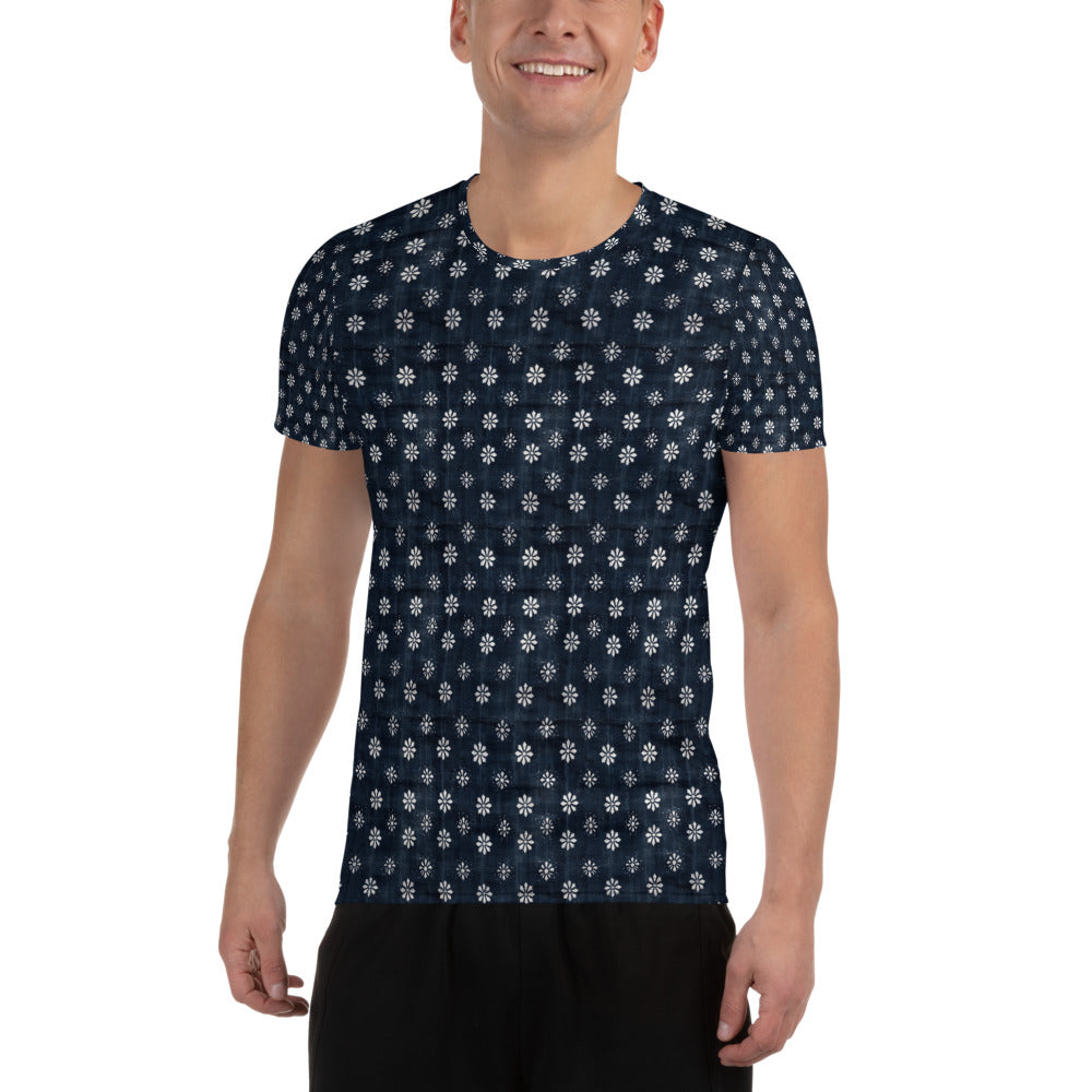 White Florettes on Navy - Men's Athletic T-shirt