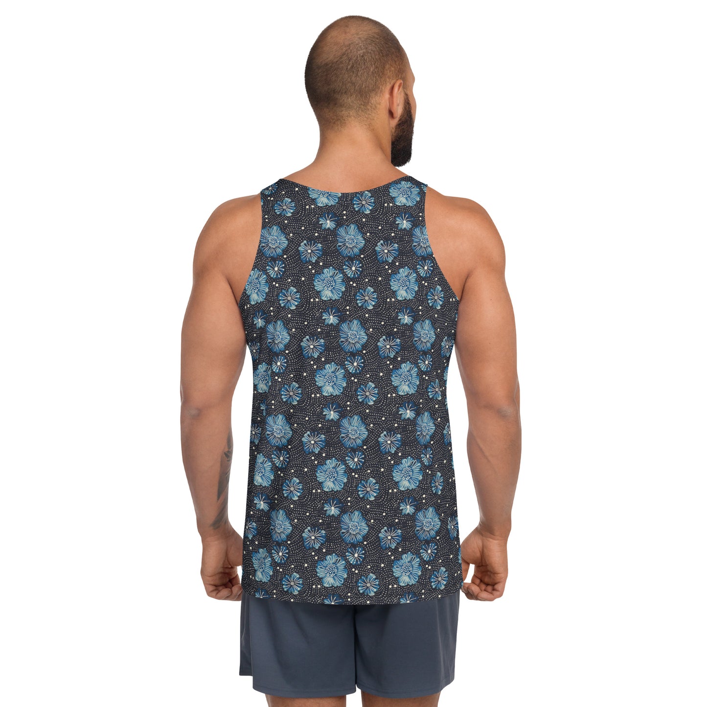 Aqua Flowers and White Dots - Unisex Tank Top