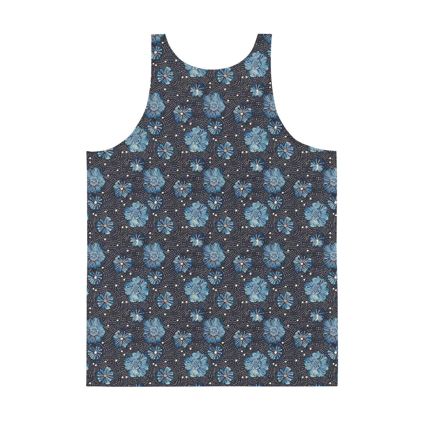 Aqua Flowers and White Dots - Unisex Tank Top