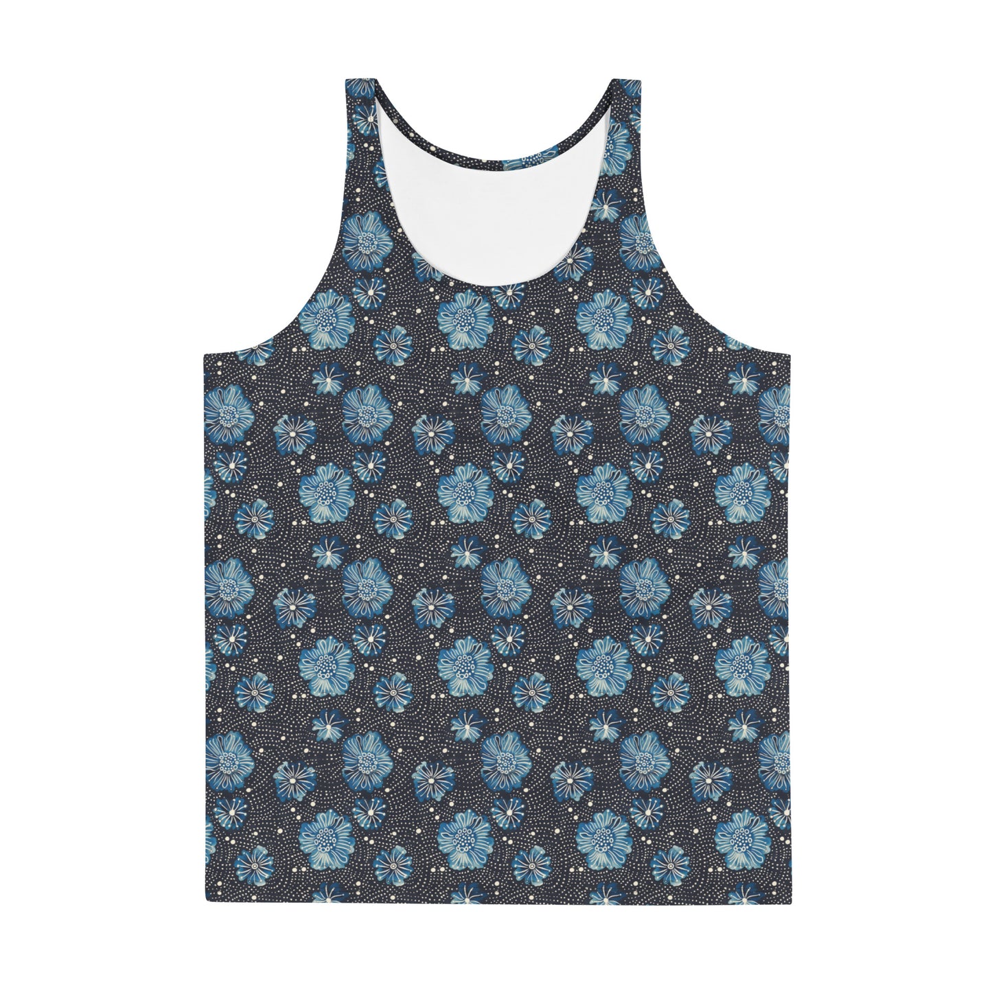 Aqua Flowers and White Dots - Unisex Tank Top