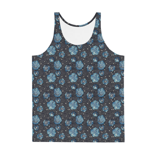 Aqua Flowers and White Dots - Unisex Tank Top