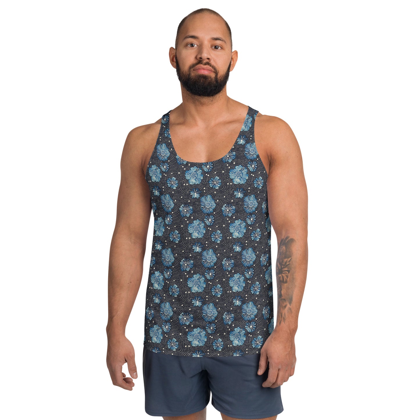 Aqua Flowers and White Dots - Unisex Tank Top