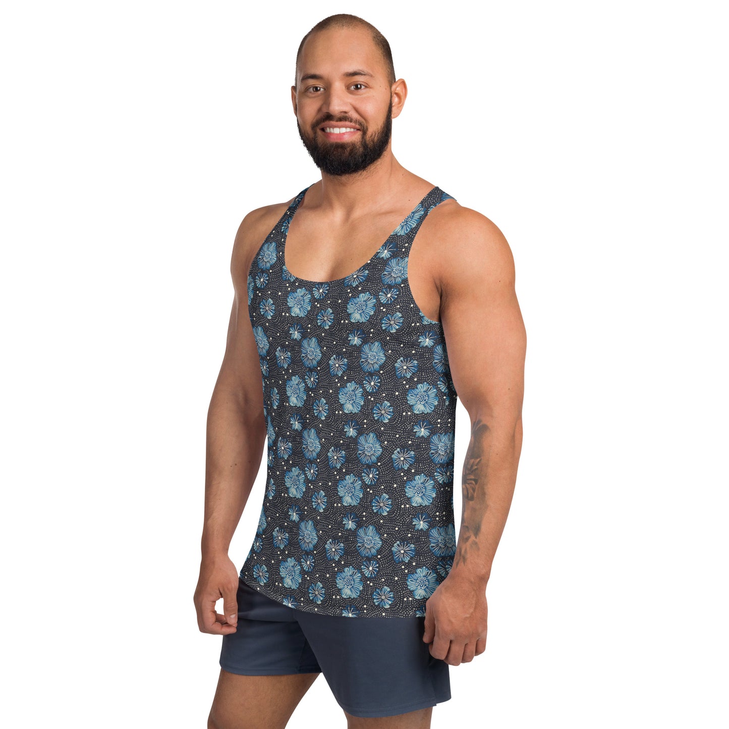 Aqua Flowers and White Dots - Unisex Tank Top