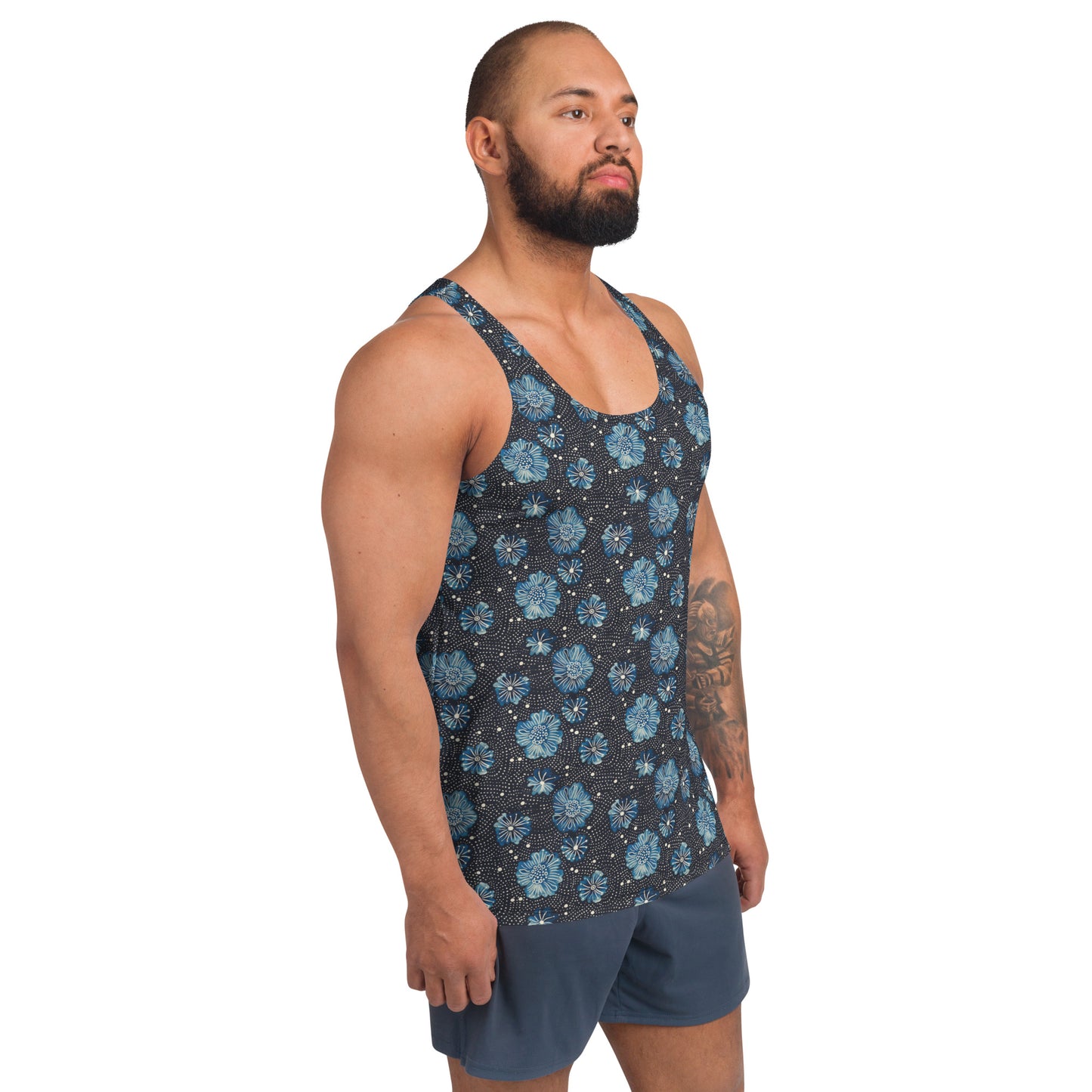 Aqua Flowers and White Dots - Unisex Tank Top