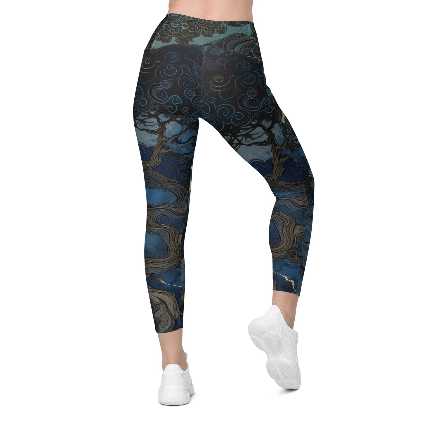 Folktale Fractal Pine Tree - Crossover leggings with pockets