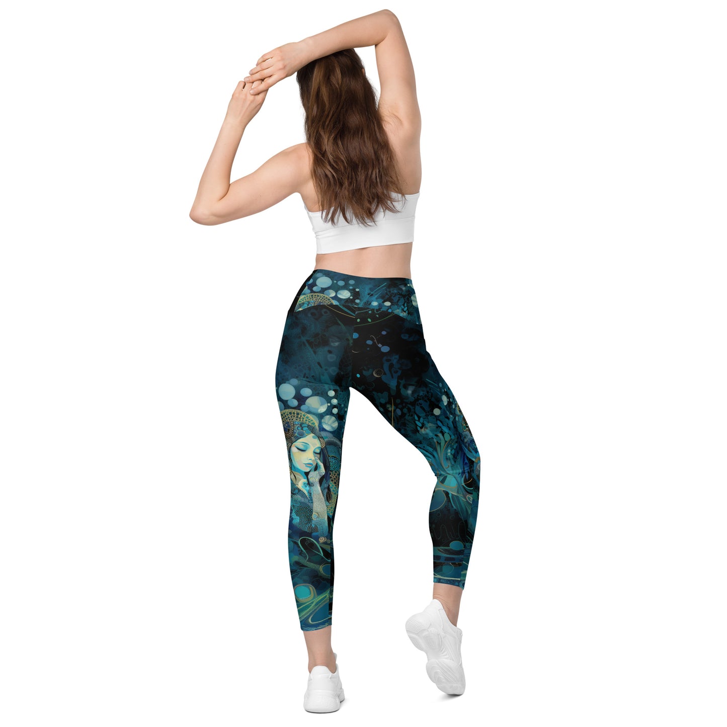 Meditação Azul - Crossover leggings with pockets