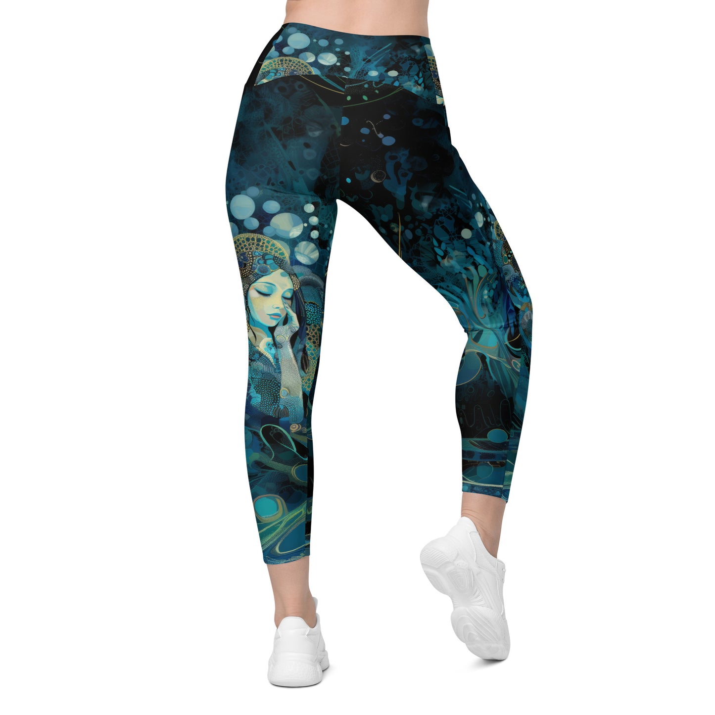 Meditação Azul - Crossover leggings with pockets