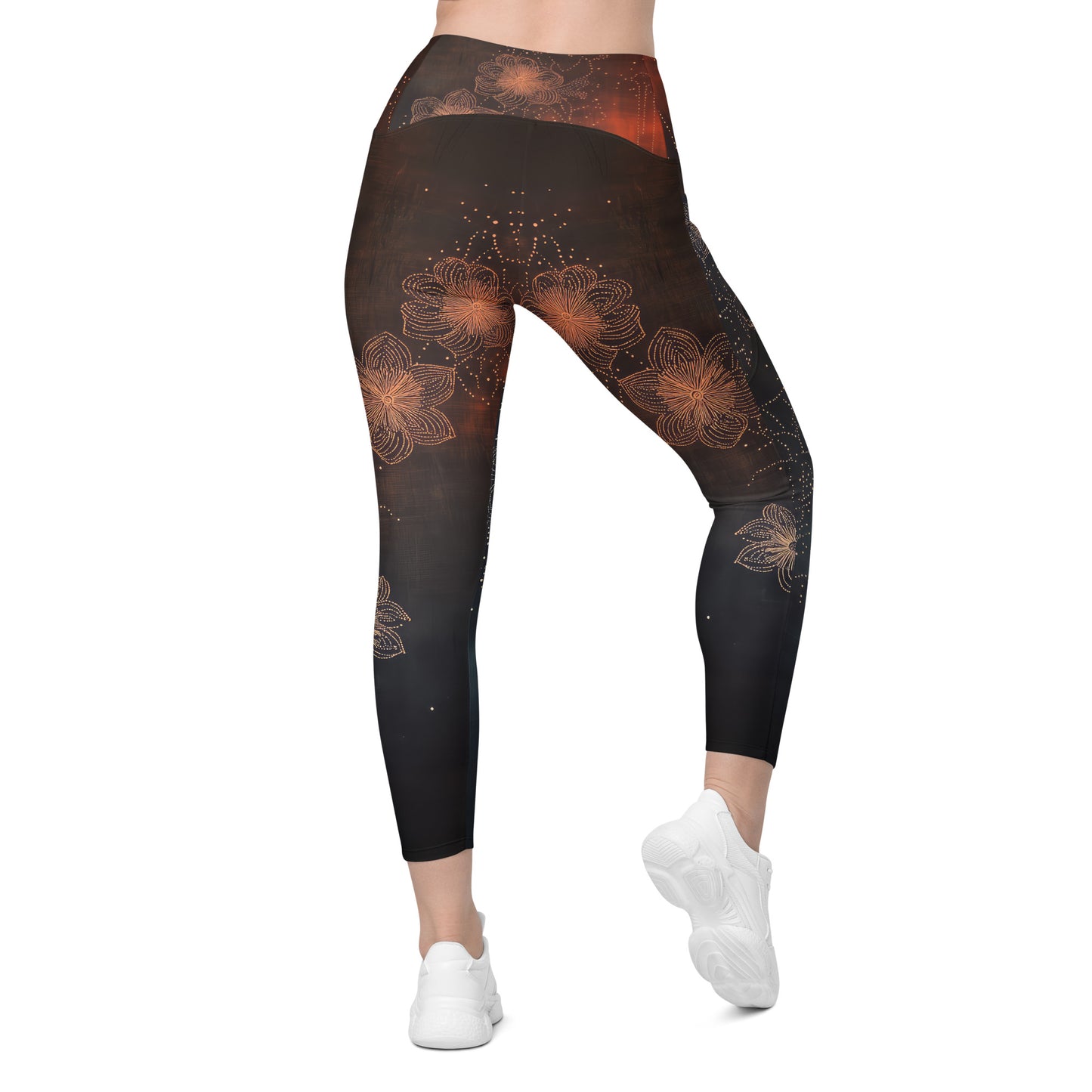 Pétalos sobre negro - Crossover leggings with pockets