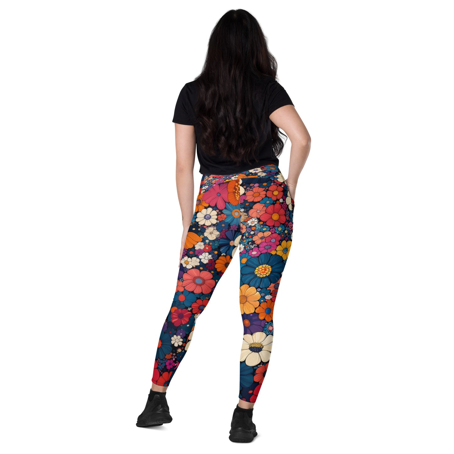 Floral Frenzy - Wide - Crossover leggings with pockets