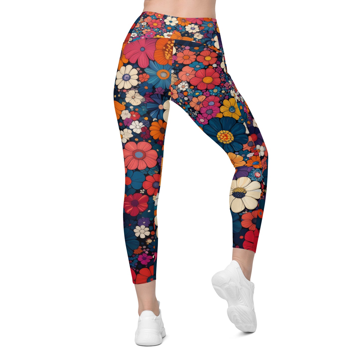 Floral Frenzy - Wide - Crossover leggings with pockets