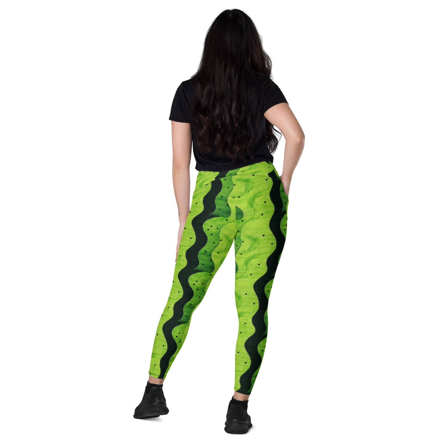 Lime Sashiko - Crossover leggings with pockets