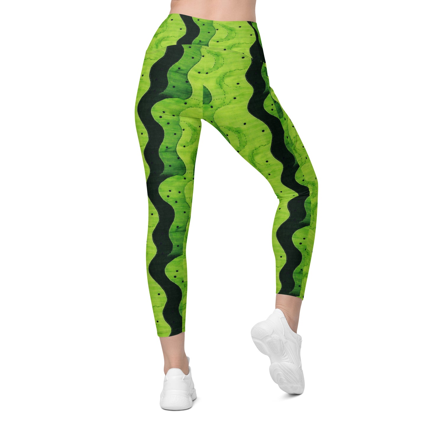 Lime Sashiko - Crossover leggings with pockets