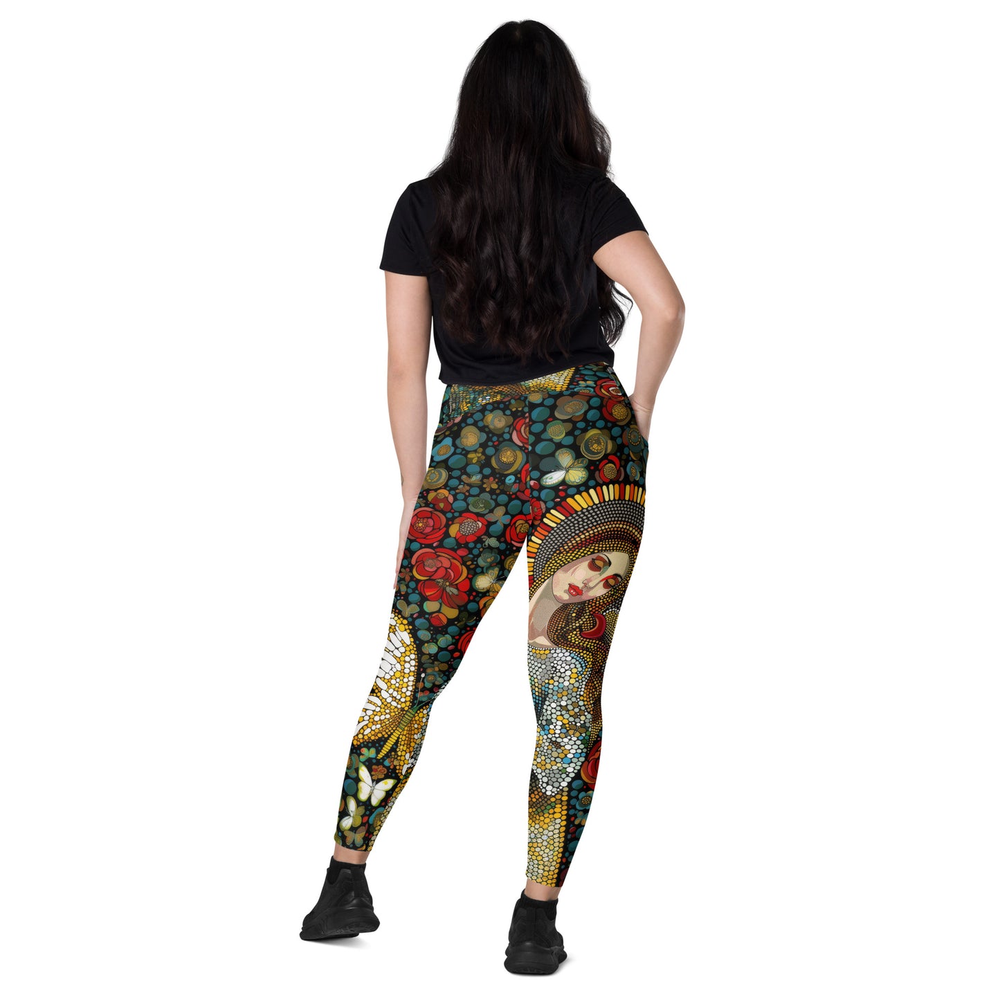 La Virgen con Rosas - Crossover leggings with pockets