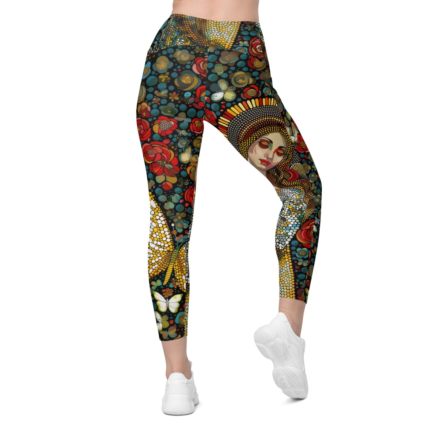 La Virgen con Rosas - Crossover leggings with pockets