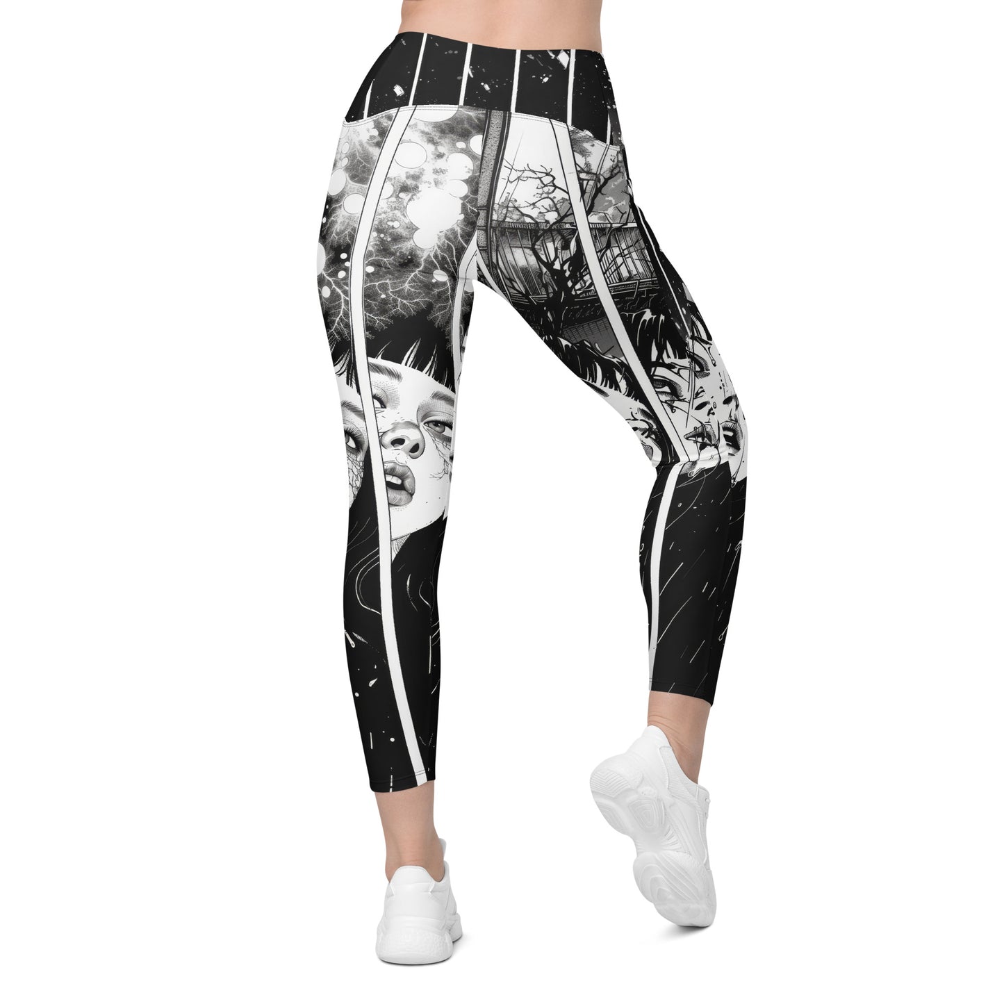 Manga Girl Rain - Crossover leggings with pockets