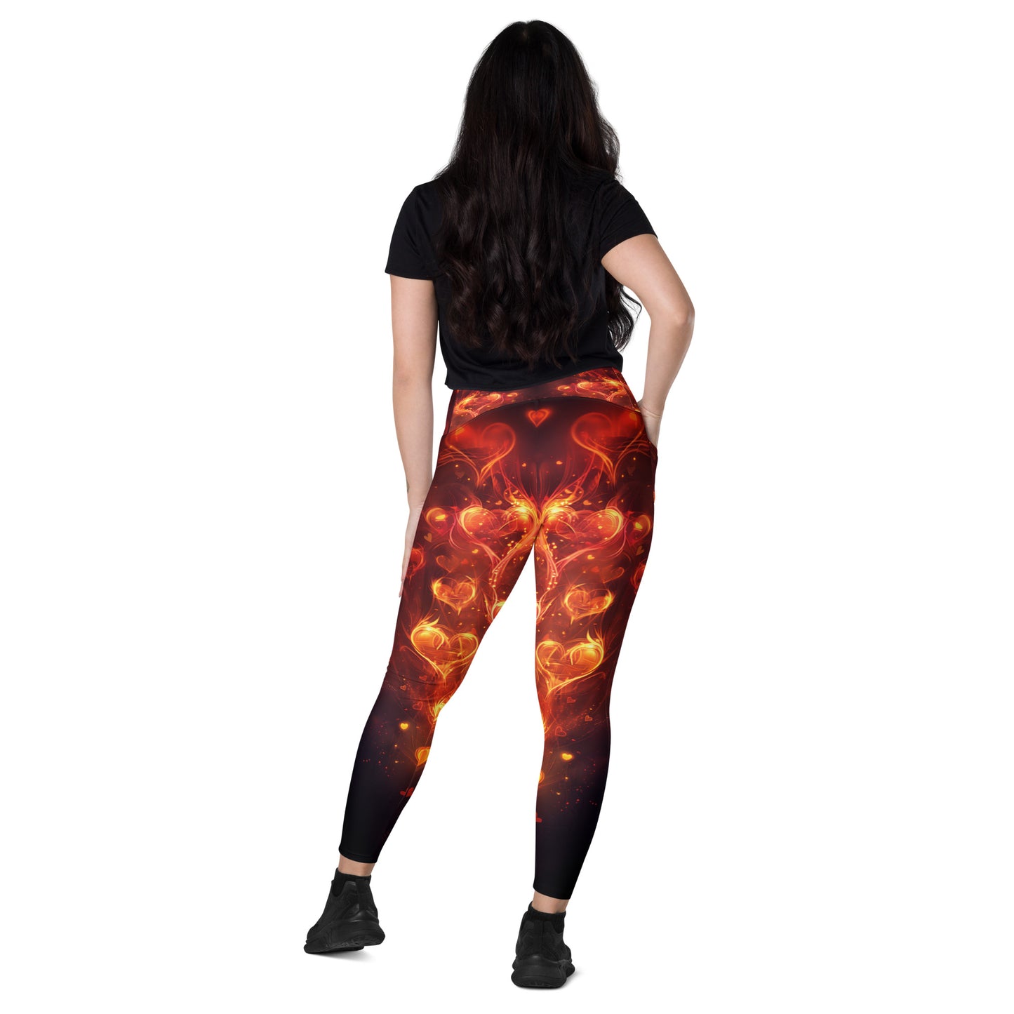 Fiery Hearts - Crossover leggings with pockets