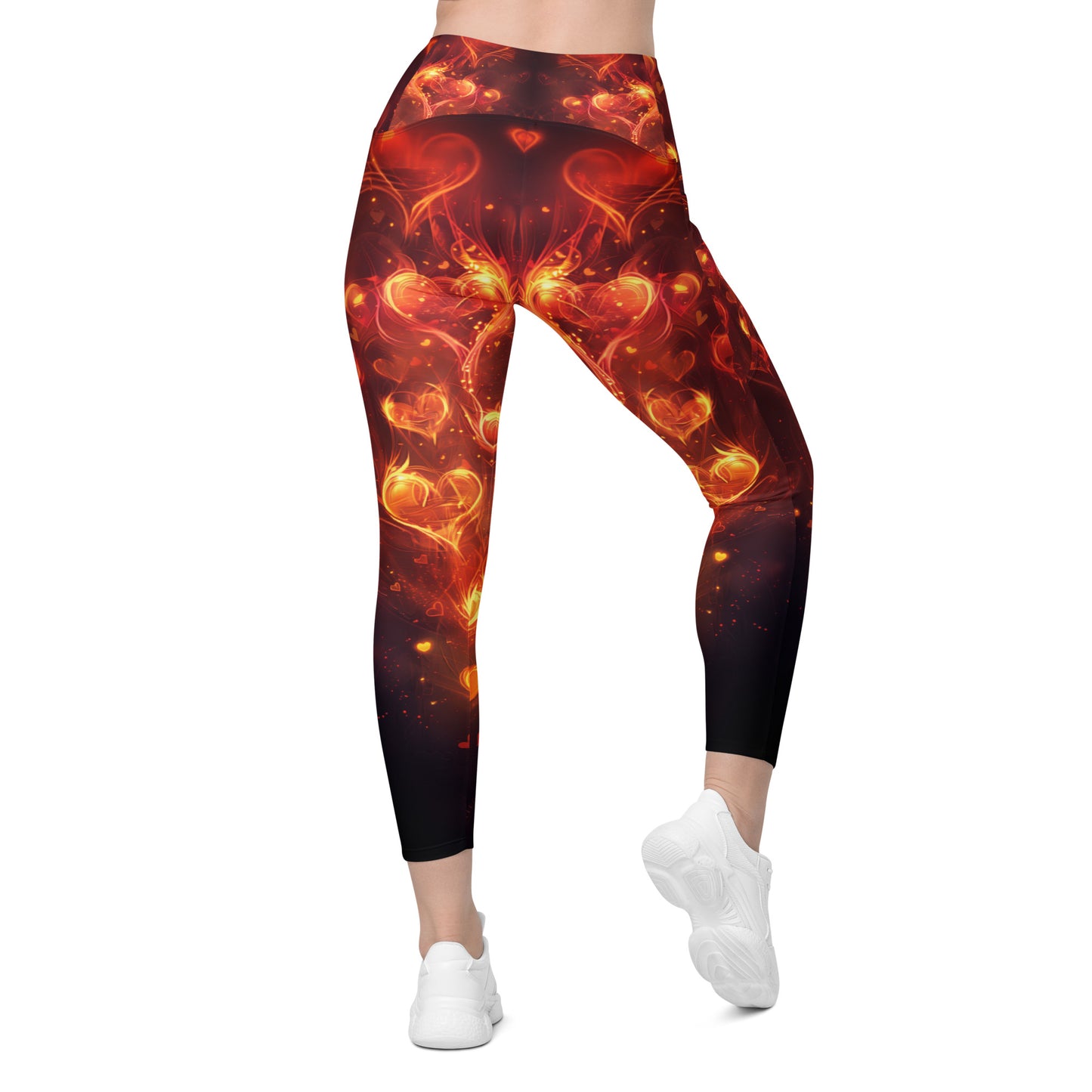 Fiery Hearts - Crossover leggings with pockets