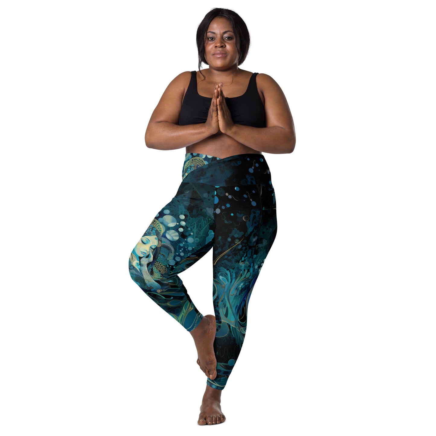 Meditação Azul - Crossover leggings with pockets