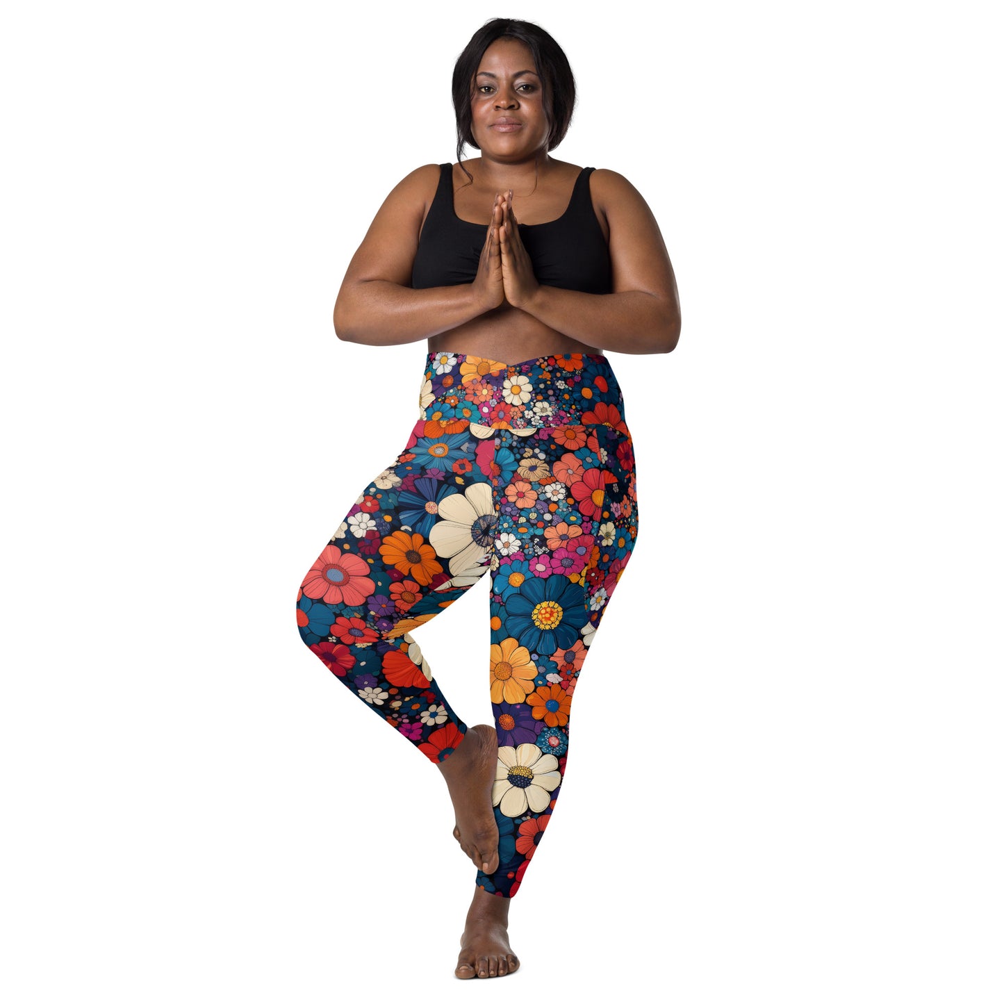 Floral Frenzy - Wide - Crossover leggings with pockets