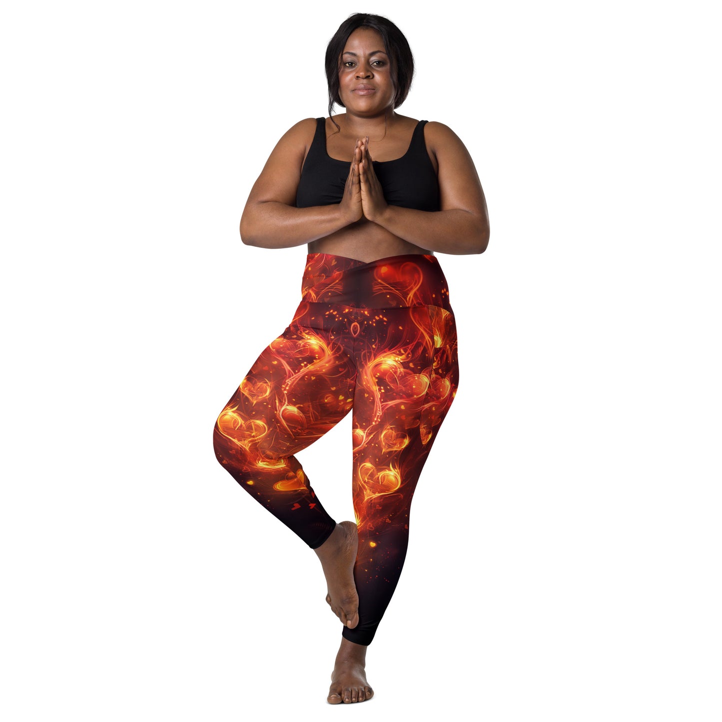 Fiery Hearts - Crossover leggings with pockets