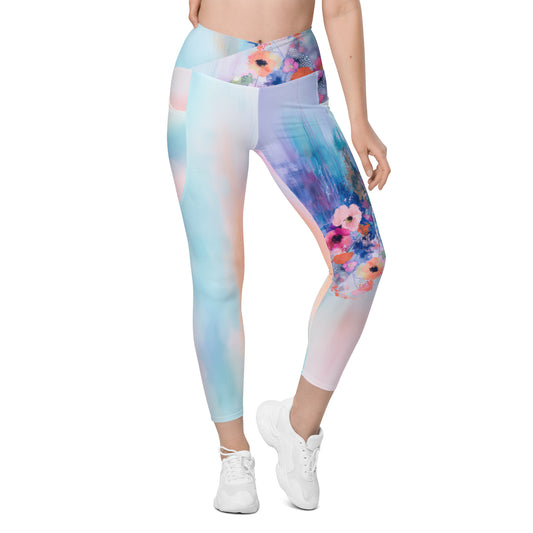 Monet's Spring Garden - Crossover leggings with pockets