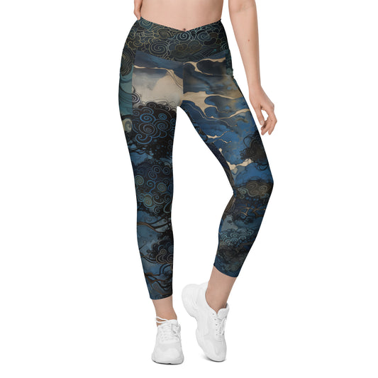 Folktale Fractal Pine Tree - Crossover leggings with pockets