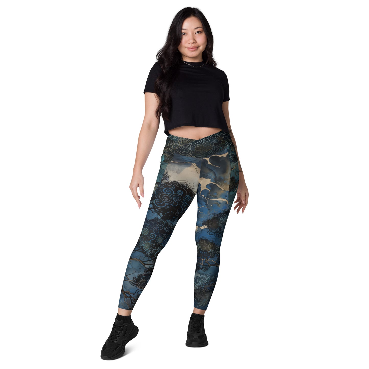 Folktale Fractal Pine Tree - Crossover leggings with pockets