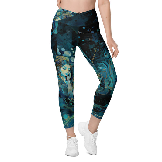 Meditação Azul - Crossover leggings with pockets