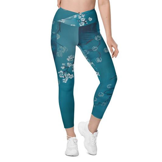 Winter Blossums - Crossover leggings with pockets