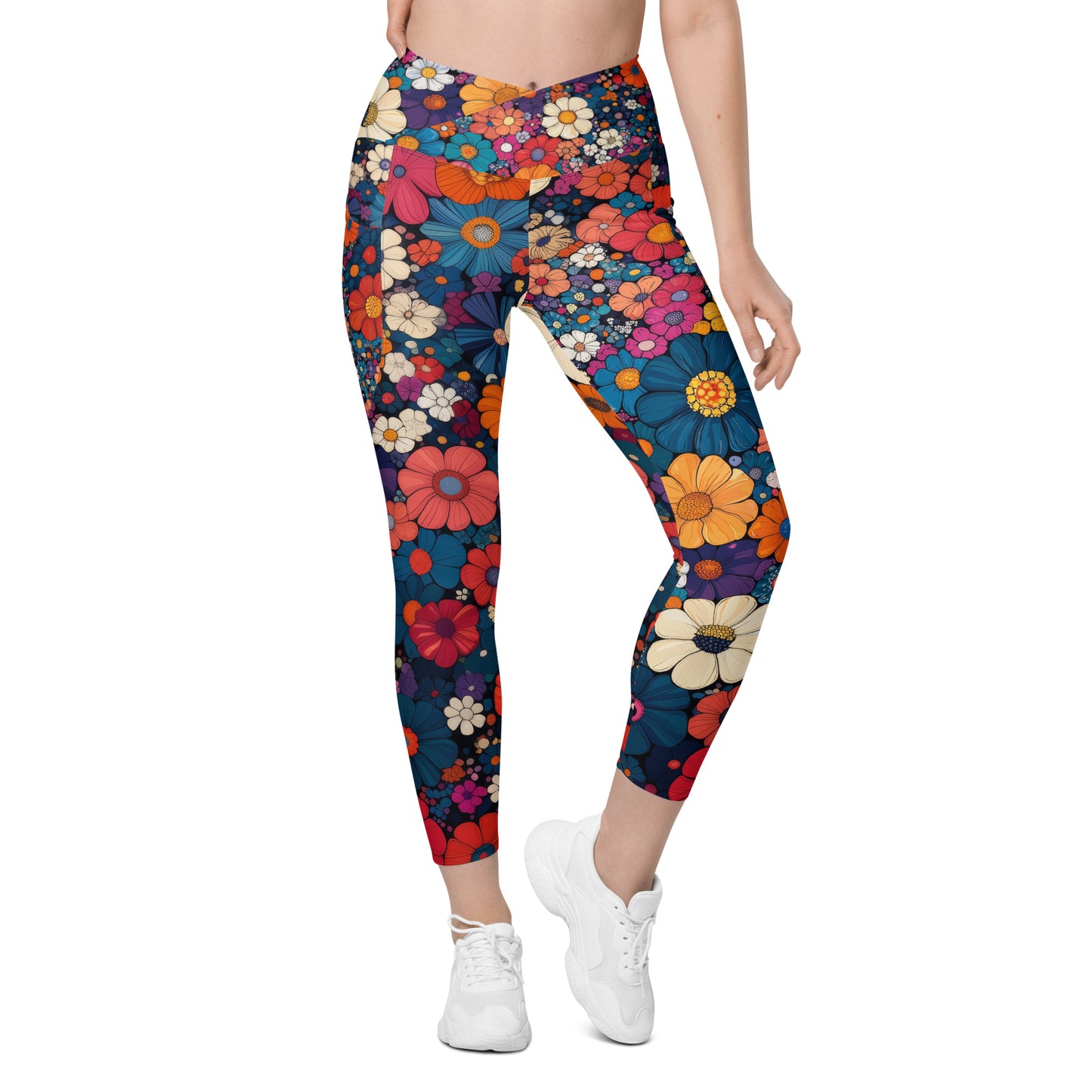 Floral Frenzy - Wide - Crossover leggings with pockets