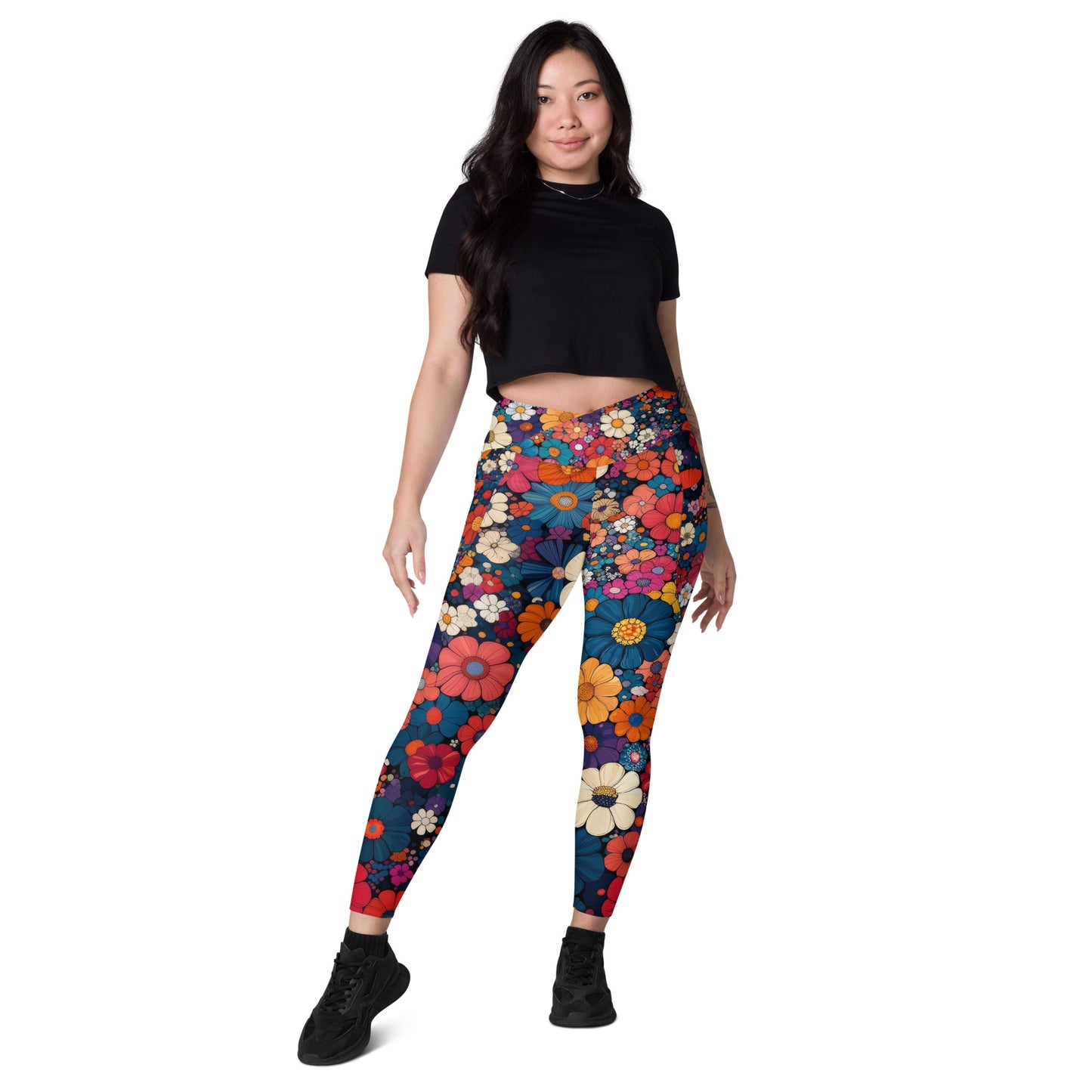 Floral Frenzy - Wide - Crossover leggings with pockets