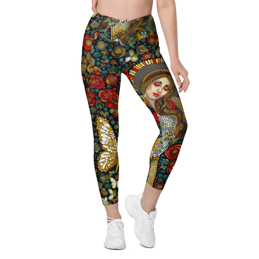 La Virgen con Rosas - Crossover leggings with pockets