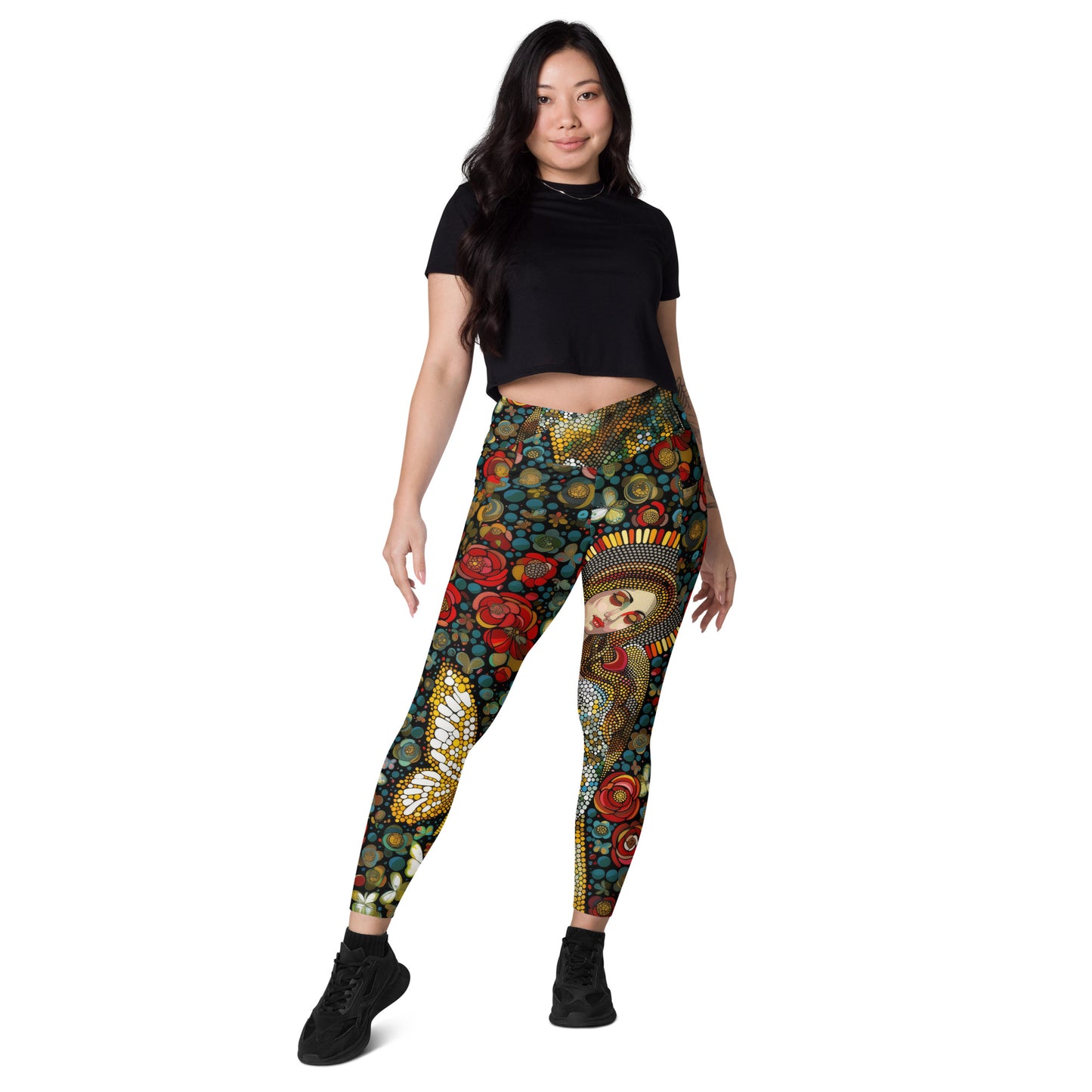 La Virgen con Rosas - Crossover leggings with pockets